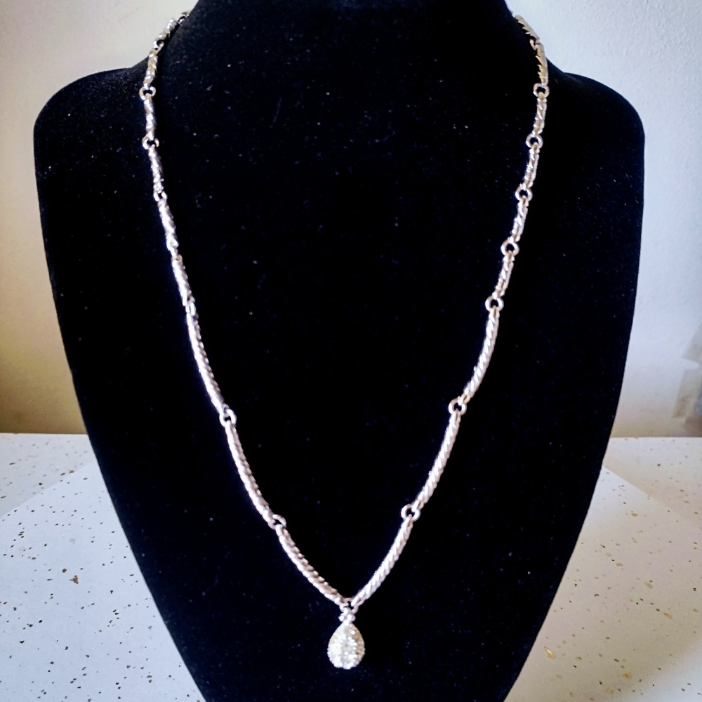 Vintage Nolan Miller Women's Rinestone Pendant Necklace, Silvertone, Signed.